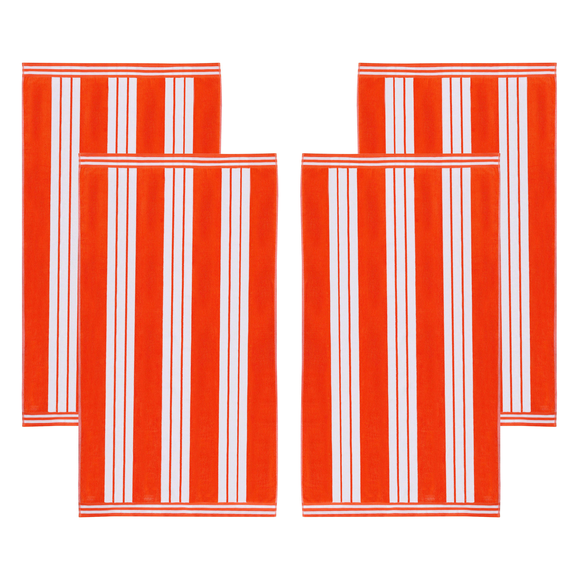 Chira Oversized Stripe Cabana 100% Cotton Beach Towel, Coral, Beach Towel - 4 Pack