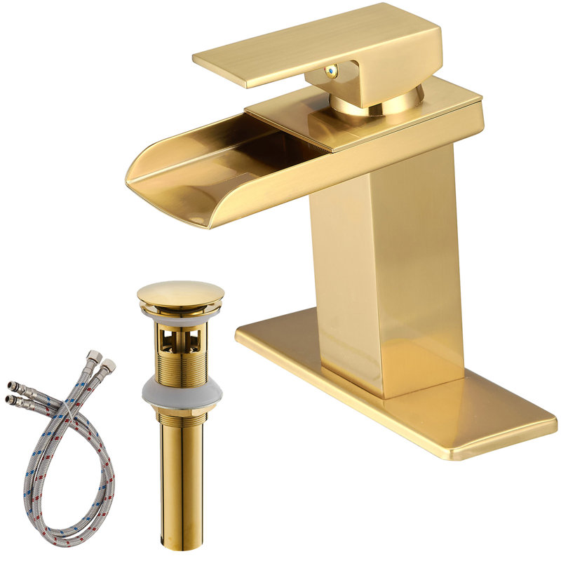 Single-handle Bathroom Faucet with Drain Assembly, Gold