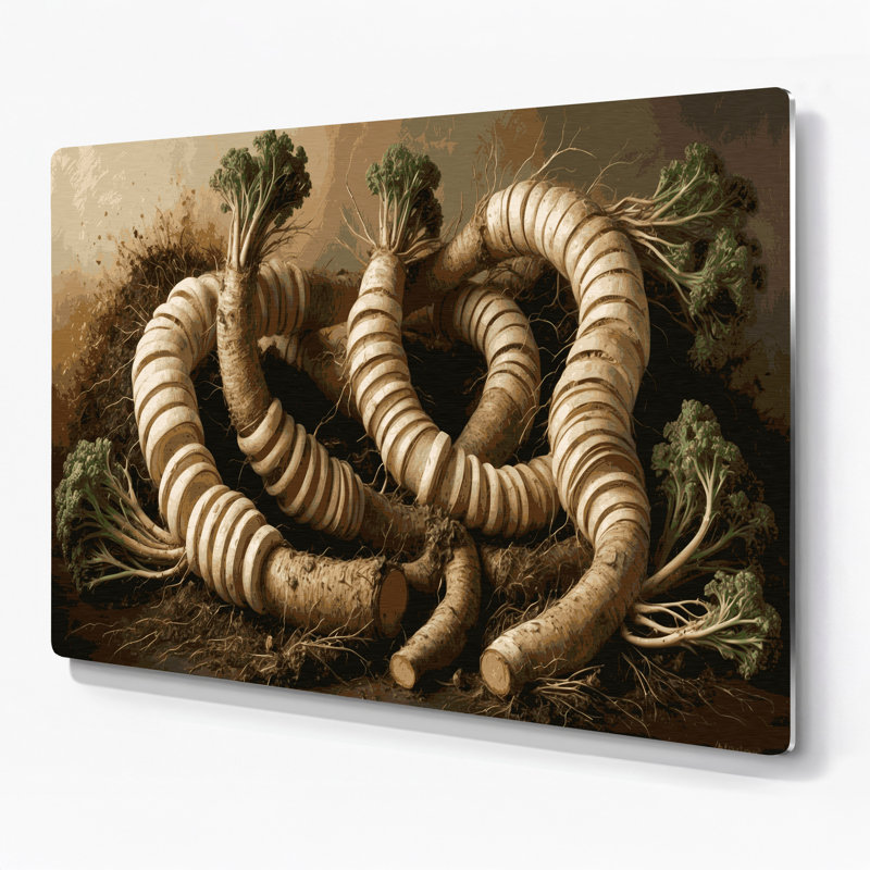 Art mural en métal légumes racines de bardane brun, H 20 po x l 24 po