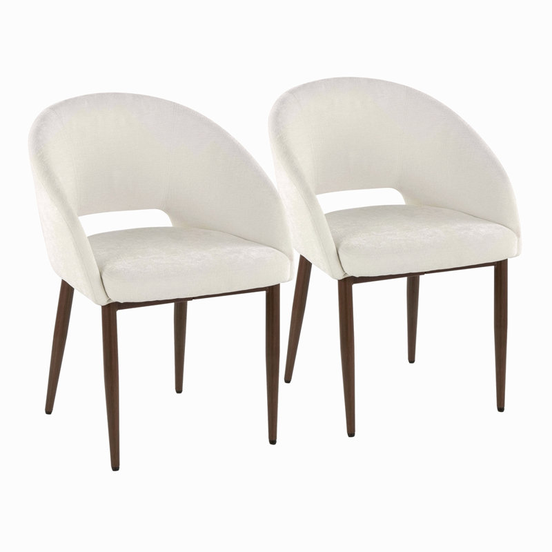 Chaise en métal noyer et tissu écru, Blanc