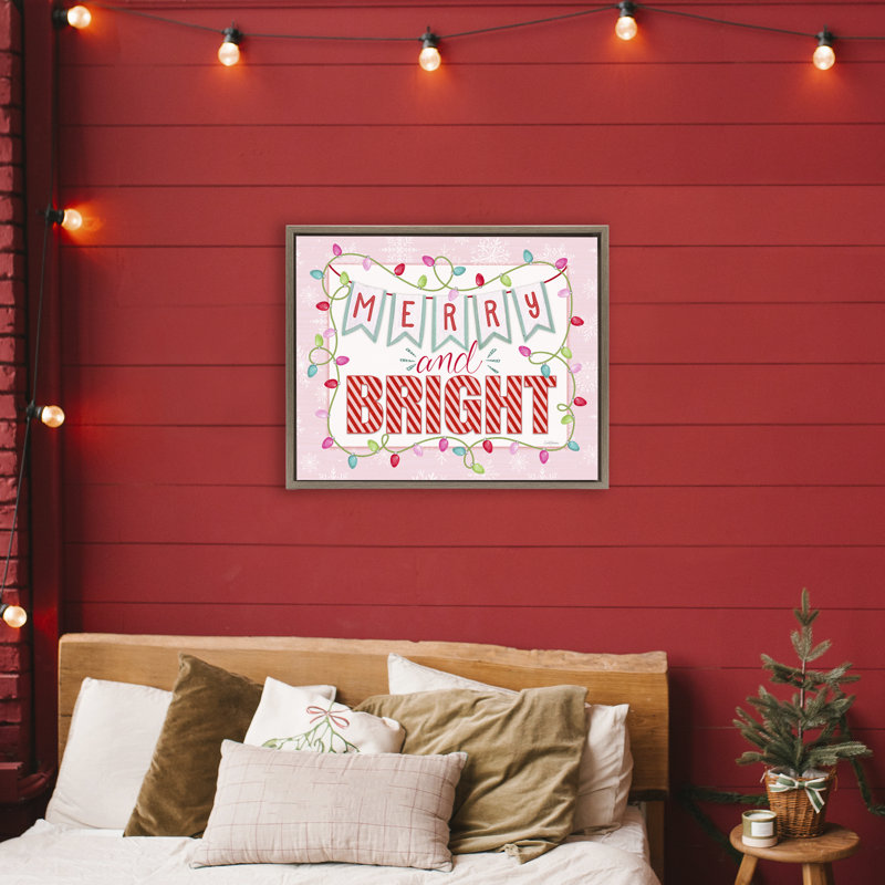Cadre flottant rose pastel Merry & Bright, design par Nicole Tamarin, H 17 po x l 21 po, Cadre flottant orme Montalcino