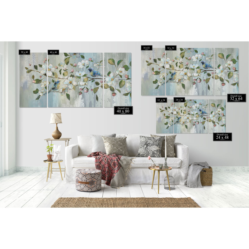 Painterly Spring - Ensemble de 3 reproductions d'images sur toiles tendues, H 24 po x l 48 po x P 1,5 po