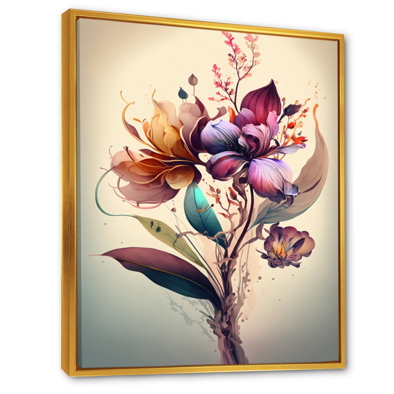 «Orchid Floral Design I», reproduction sur toile, H 44 po x l 34 po x P 1,5 po, Toile avec cadre flottant or