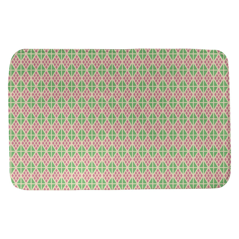 Tapis pour salle de bain diamants Leffel, l 17 po x L 24 po, Rose / Vert