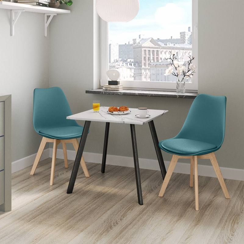 2 - Person Dining Set, White Marble / White