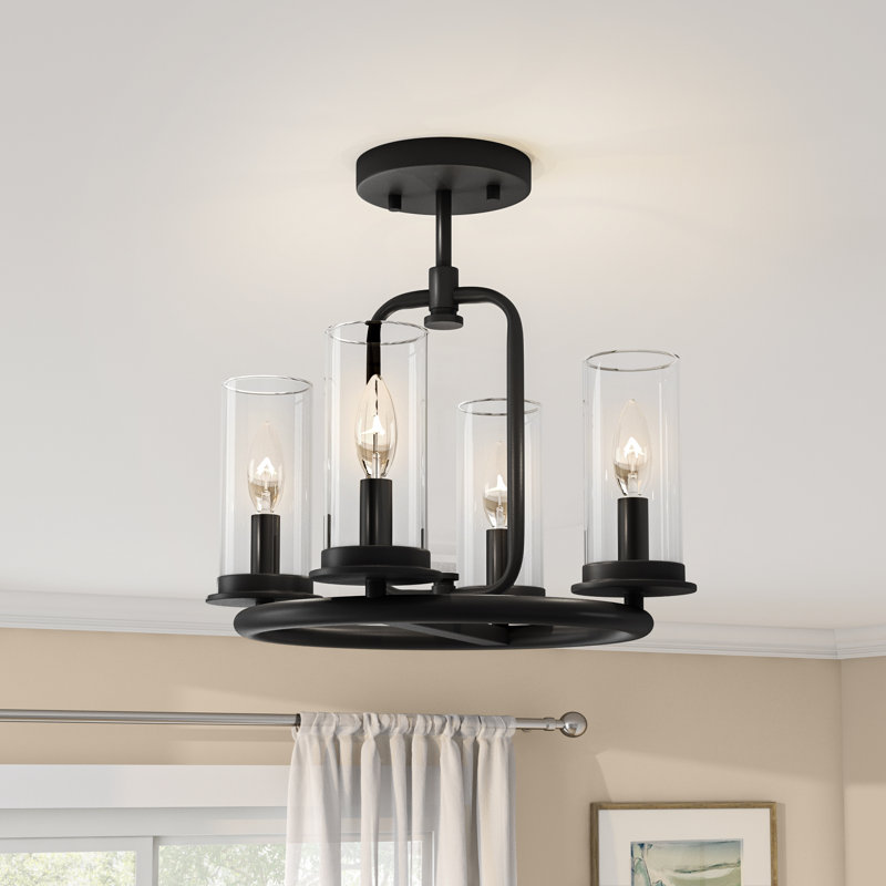 Luminaire suspendu de style bougie à 4 lumières Maeghan, Noir mat