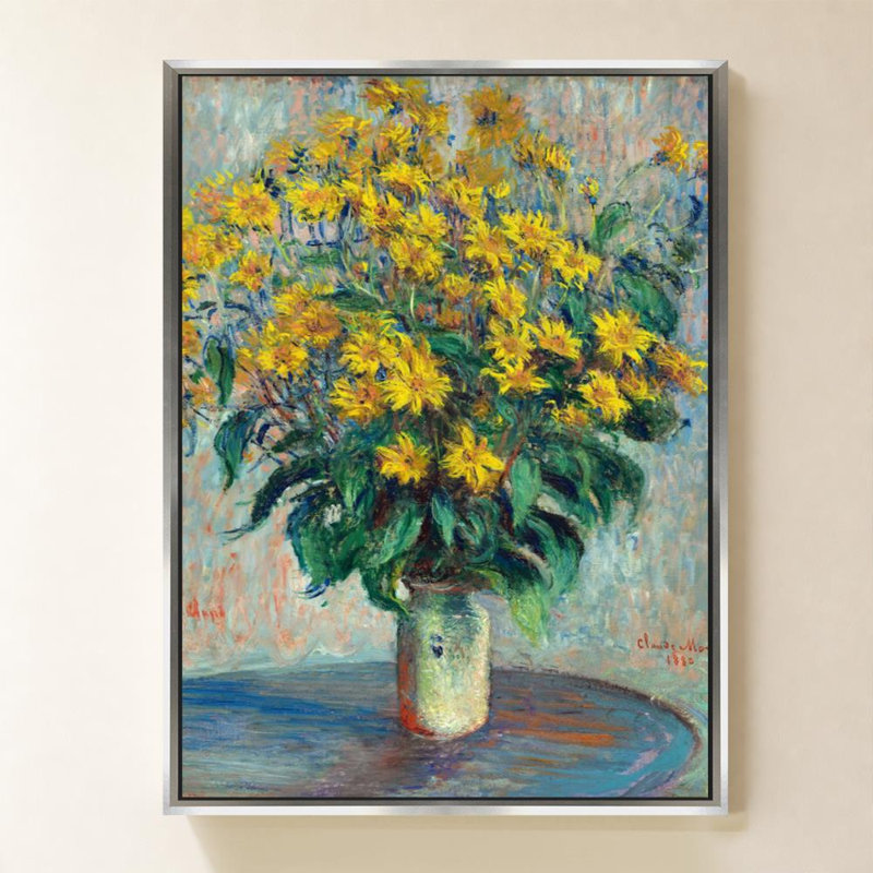 Fleurs d'artichaut par Claude Monet - Impression sur toile, 48" H x 36" W, Cadre flottant biseauté, Argent
