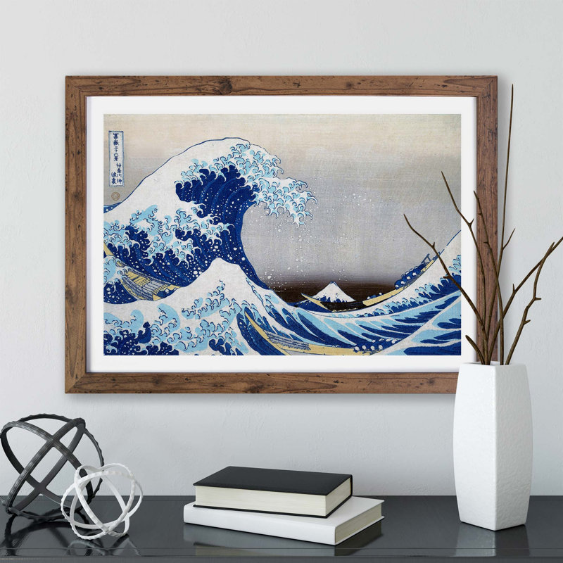 Under The Wave Off Kanagawa by Katsushika Hokusai - Single Picture Frame Painting, 24cm H x 33cm W x 2cm D, Walnut