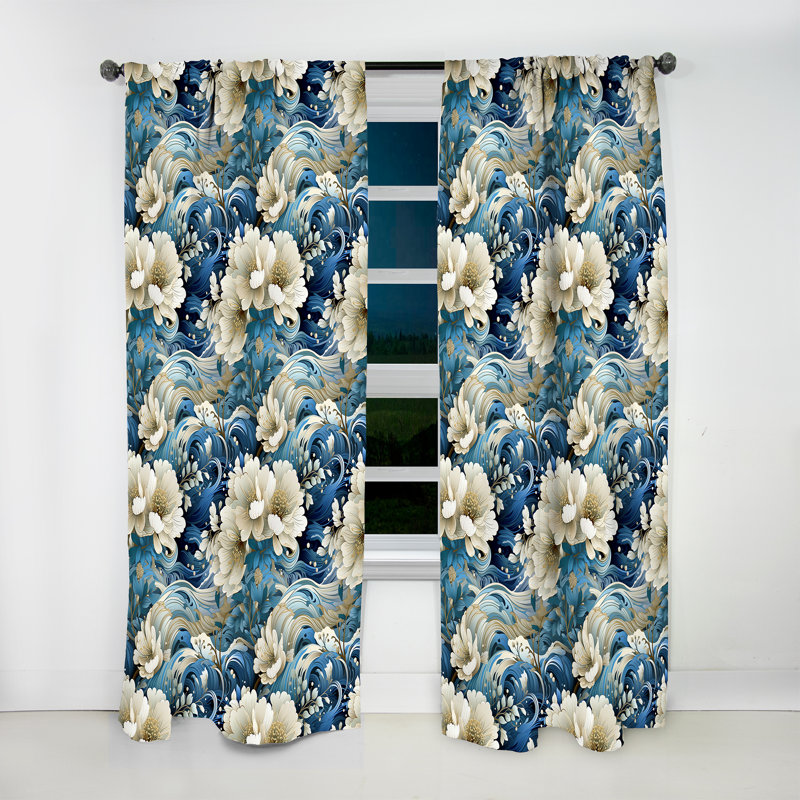 Coastal Retreat Paisley Pattern II - Floral Curtain - Velvet Room Darkening - 1 panel, 52" W x 108" L