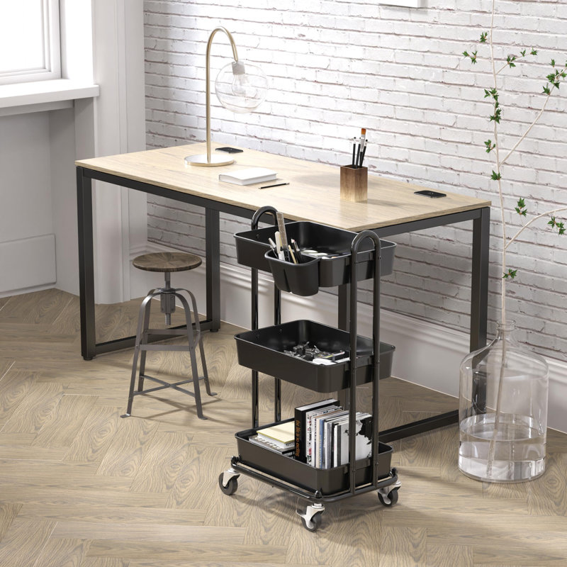 Black Metal 3-Tier Rolling Utility Storage Cart with Wheels