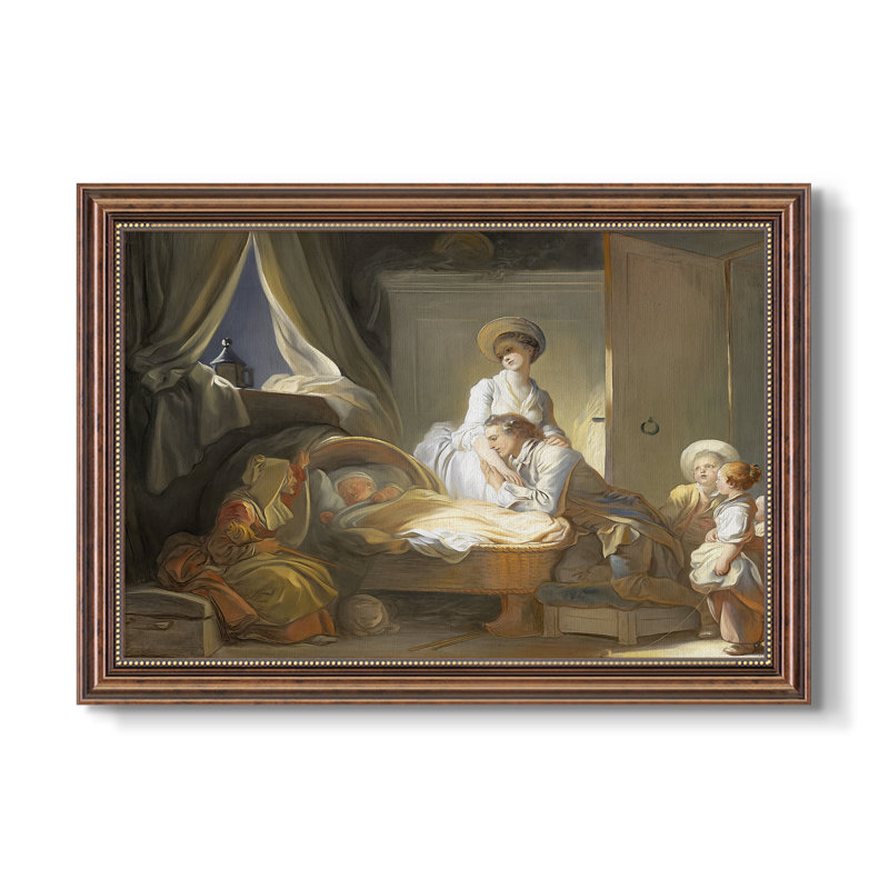 La visite à la chambre de bébé, c. 1775-Jean-Honoré Fragonard - Toile encadrée sur mesure, 16 po x 22 po, Toile avec cadre