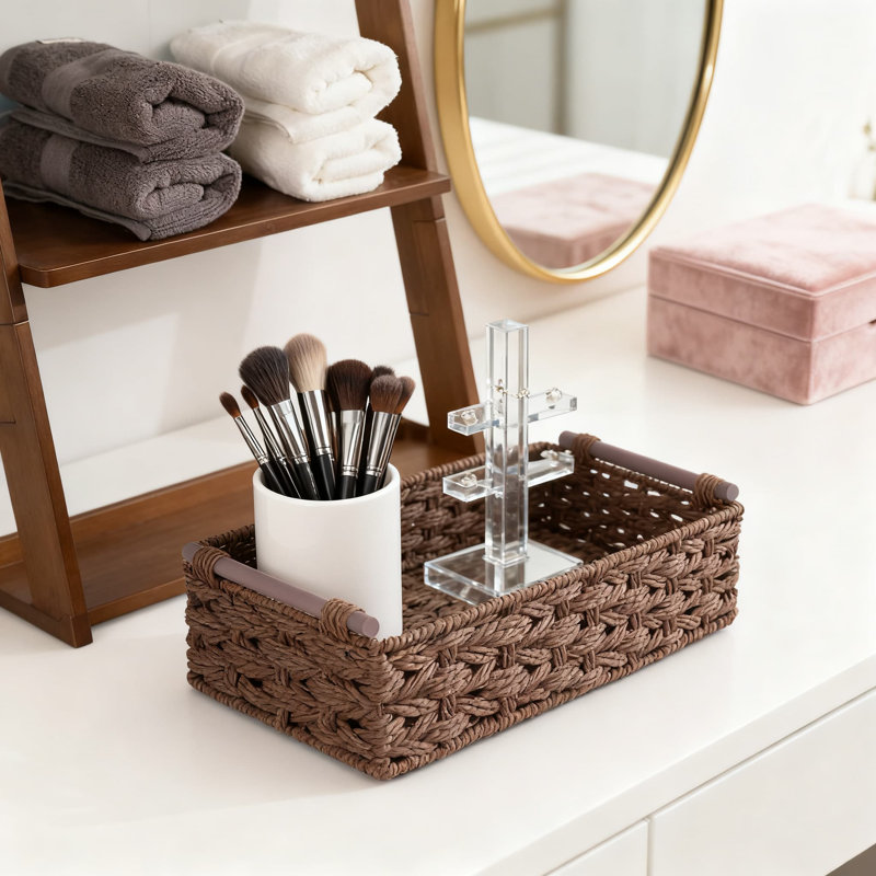 Paniers de rangement en corde de papier faits à la main avec cadre en métal, bac de rangement tissé décoratif pour salle de bain, salon, chambre à coucher, bureau, maison