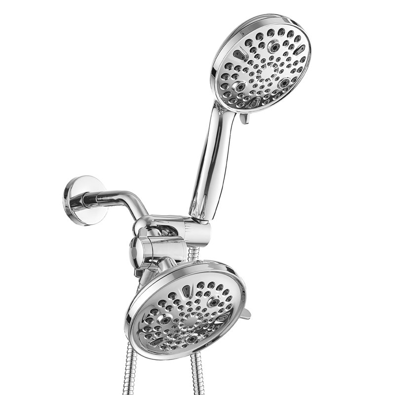 8-Spray Dual Shower System With 3-Way Diverter And Stainless Steel Hose, Polished Chrome
