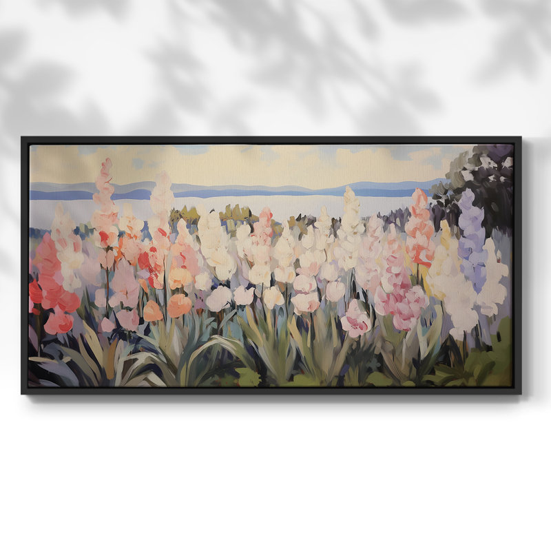 Botanical Series-CCXCV- Toile tendue avec châssis tendue, prête à être accrochée, H 25 po x l 49 po, Noir