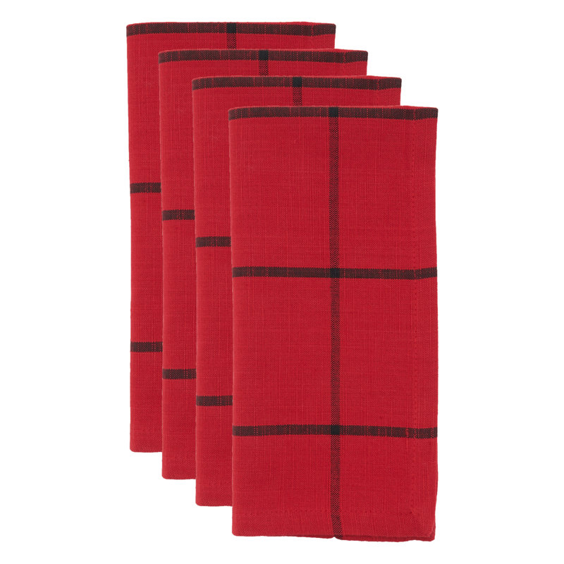 Hester Collection Cotton Plaid Square Napkin, Red