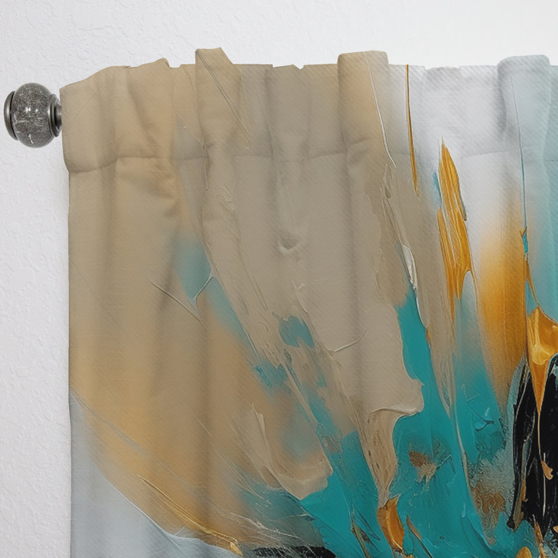 Encre fluide en marbre doré et turquoise I - Rideau moderne - Velours obscurcissant - 1 panneau, L 52 po x L 120 po