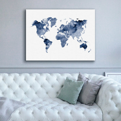 Epic Graffiti 'Indigo World Map' by Brandon Wong Canvas Wall Art, 34" x 26"