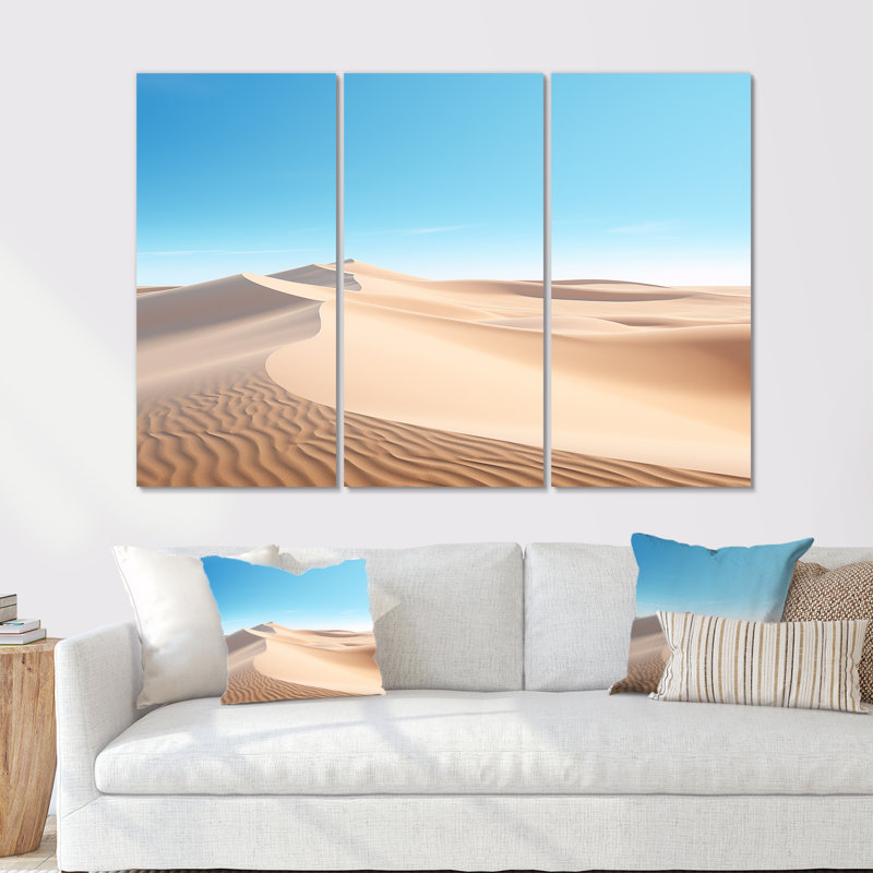 Ciel bleu sur les dunes du désert - ensemble de décorations murales désert, Toile tendue, H 32 po x l 48 po x P 1 po