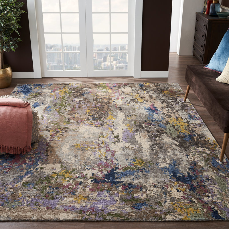 Routh Wool Abstract Area Rug in Gray, Rectangle 9' x 12'