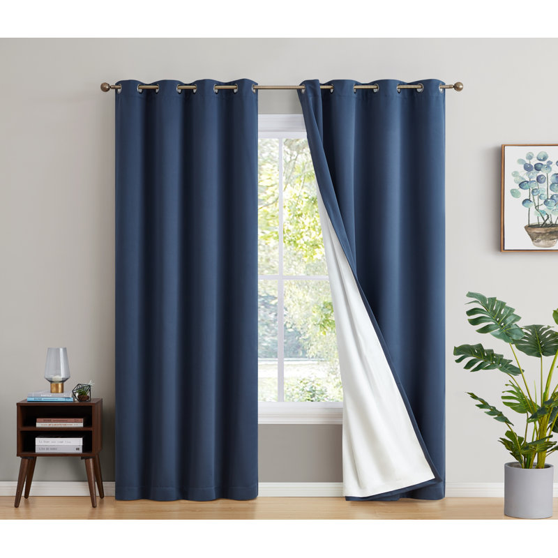 Alis Solid Color 100% Blackout Thermal Grommet Curtain Panels, 52" W x 72" L, Navy Blue