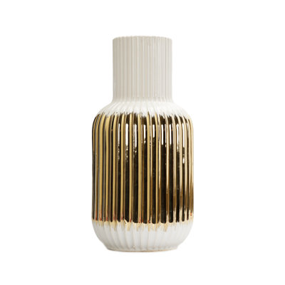 Vase de table en porcelaine blanche / dorée
