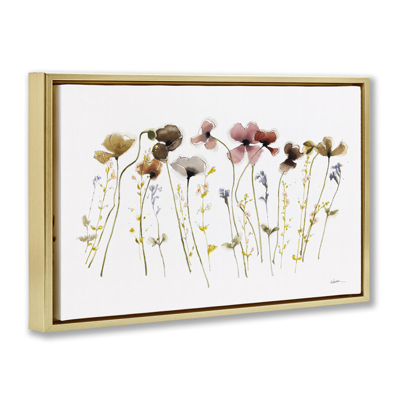 Toile flottante encadrée "Spring Poppy Sprig" par Shirley Novak, Cadre flottant métallique doré, H 17 po x l 25 po