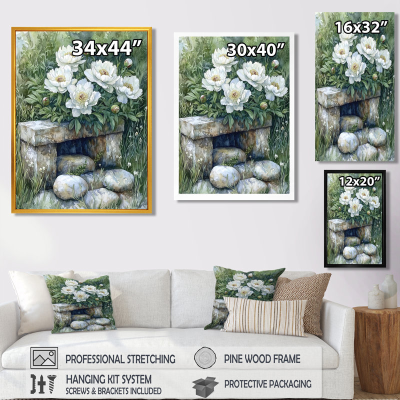 Kennelly - Floral Wall Art Prints, Argent argent, H 32 po x l 24 po, Reproduction encadrée sans passe-partout