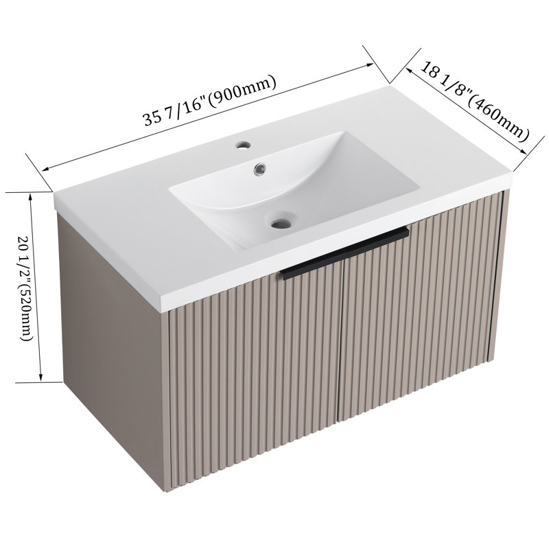 Wall-Mounted Bathroom Vanity With Resin Vanity Top, 36", Khaki