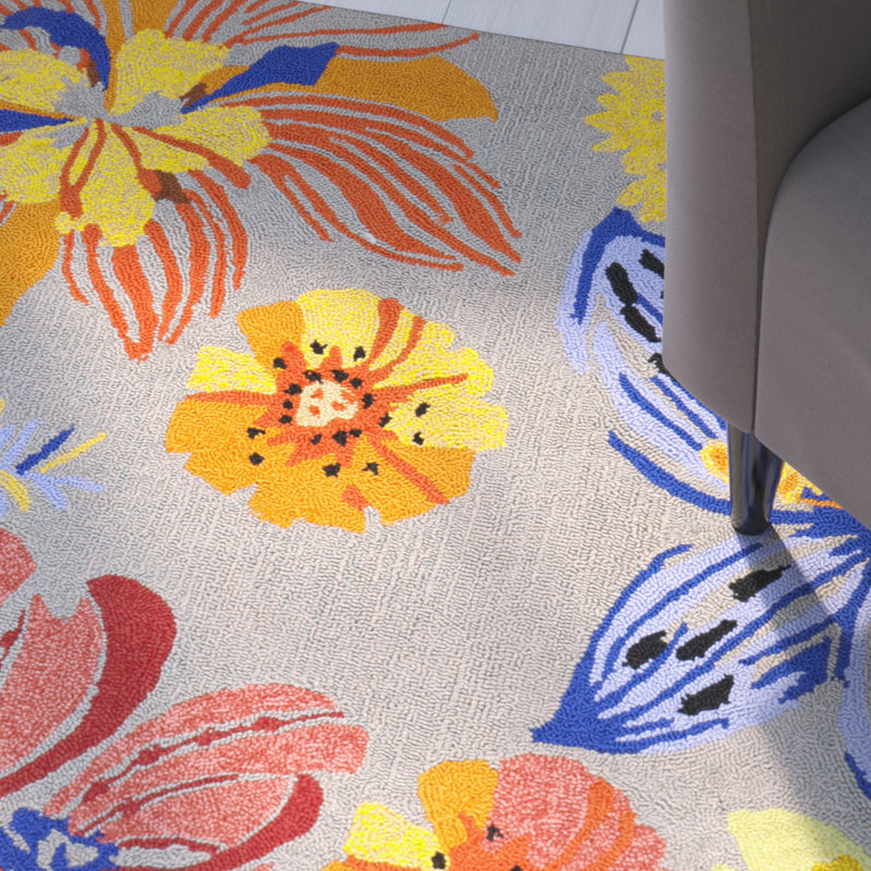 Doyle Hand Hooked Performance Floral Rug, Rectangle 3' x 5'