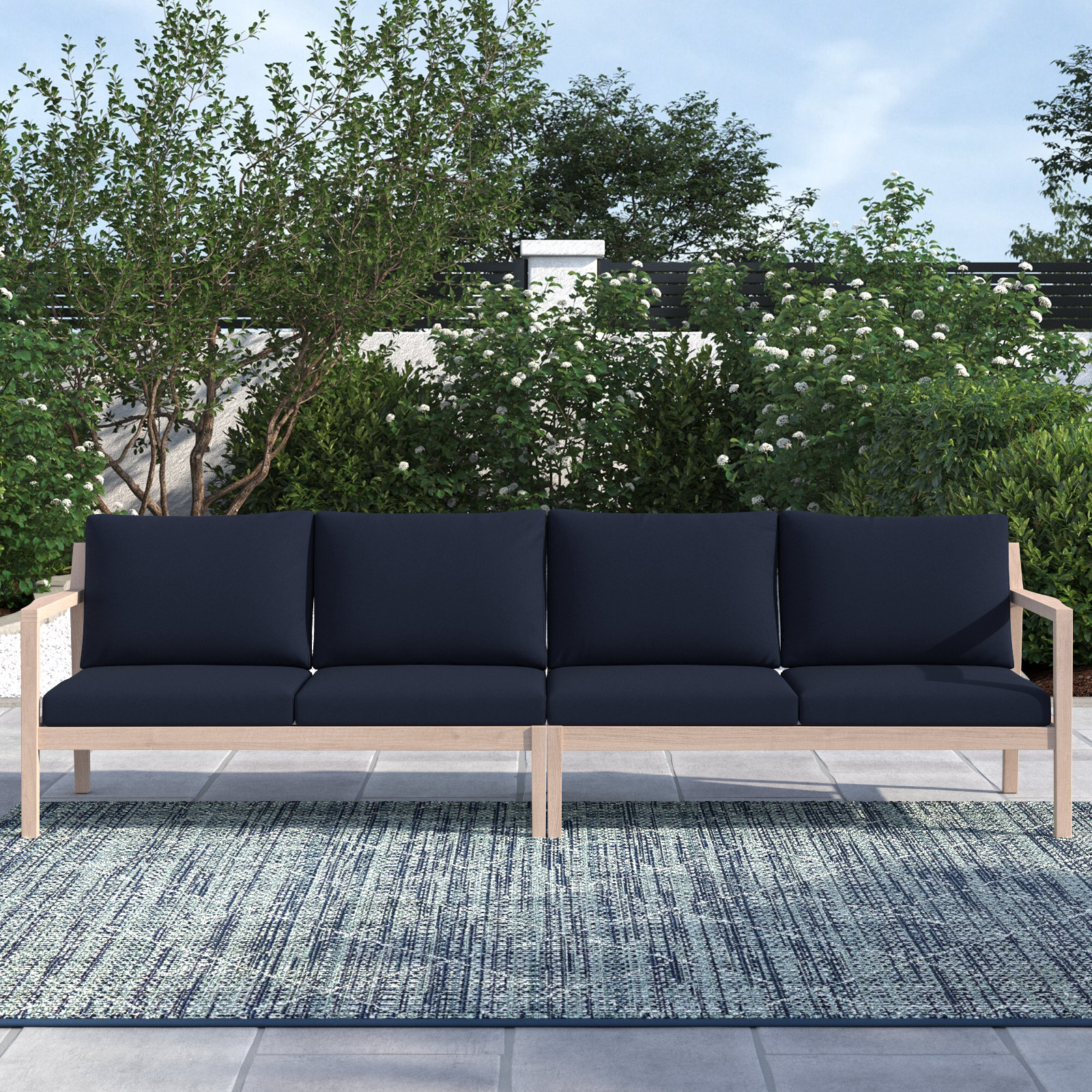 Amina 54'' Acacia Outdoor Loveseat, Navy