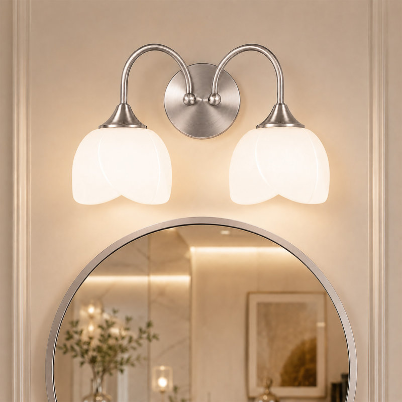 Éclairage pour salle de bain à intensité variable en nickel poli à 2 lumières de 16 po, 9.85" H X 16" W X 7.6" D, Nickel poli