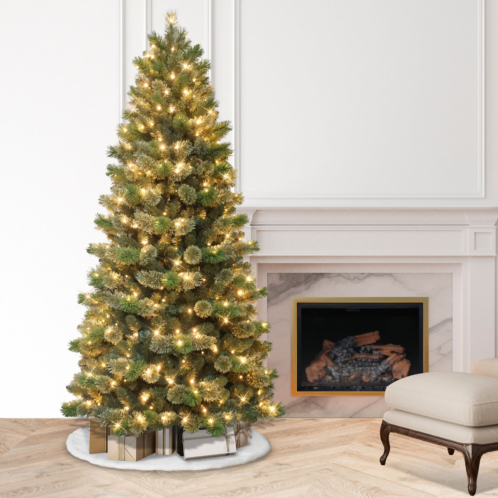 Slim 7.5' Pre-Lit Pine Slim Christmas Tree