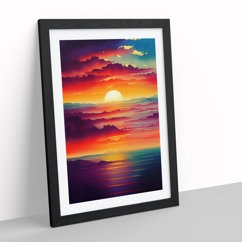 Sunset Watercolour Art No.2 - Framed Print, Black Framed, 34cm H x 25cm W x 2cm D