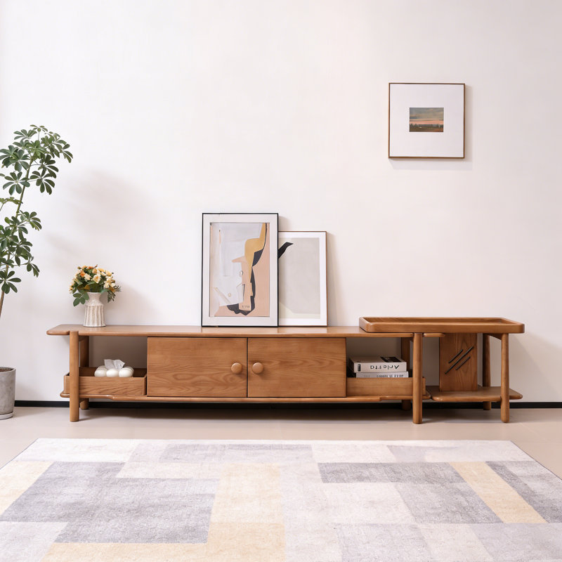 Meuble télé simple en bois massif rétractable