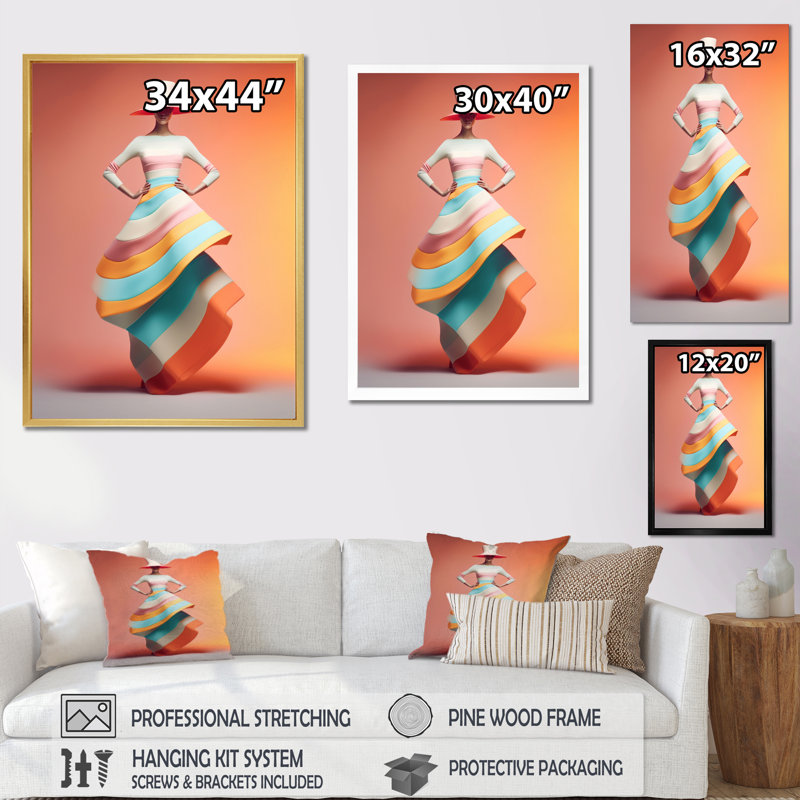 Pastel Spirals Woman Dress IV sur impression sur toile, Toile tendue, H 32 po x l 16 po x P 1 po