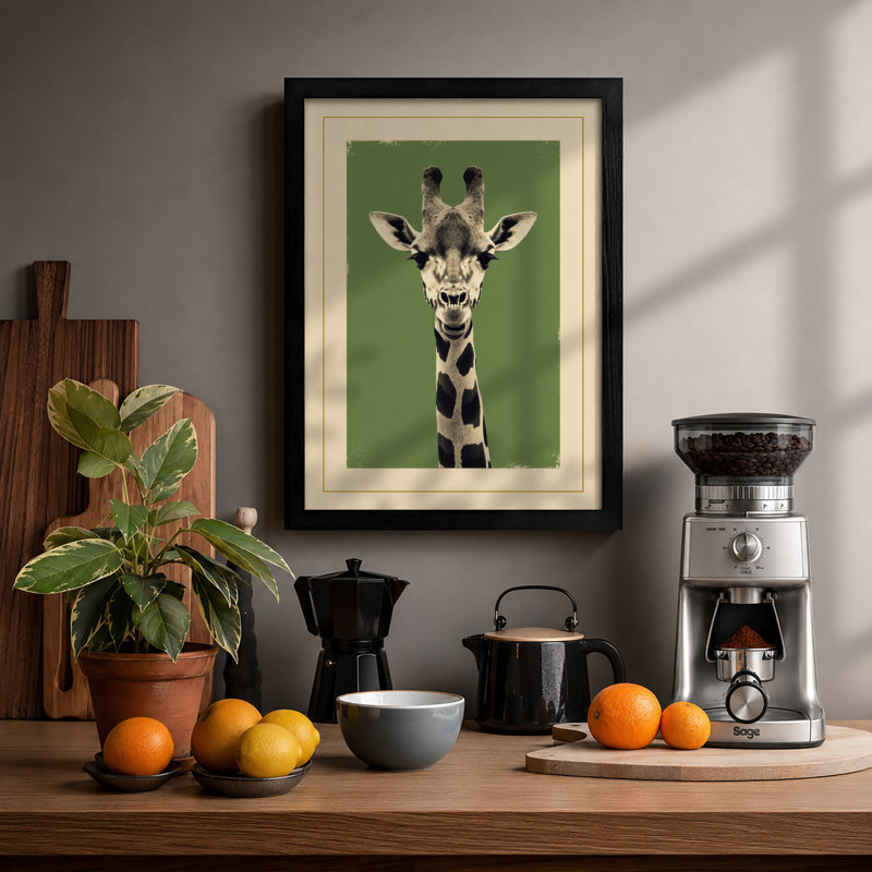 Giraffe Facing Forward Modern - Framed Print, A3 - 42.0 x 29.7 cm, Black