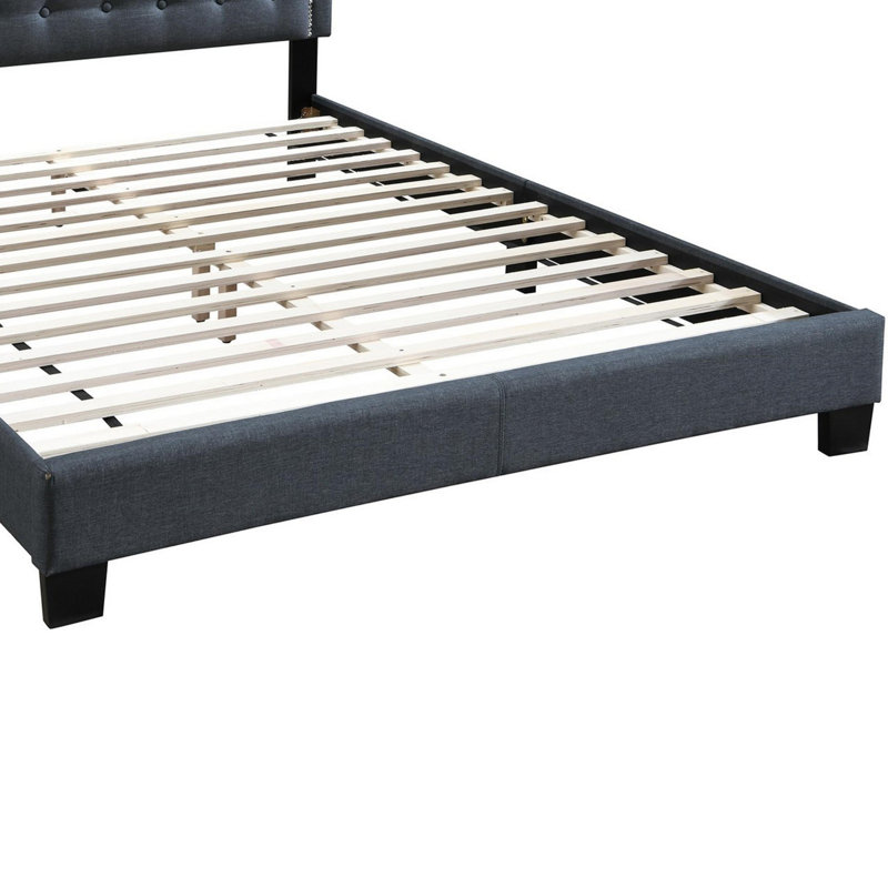 Upholstered Platform Bed, Queen, Charcoal Gray
