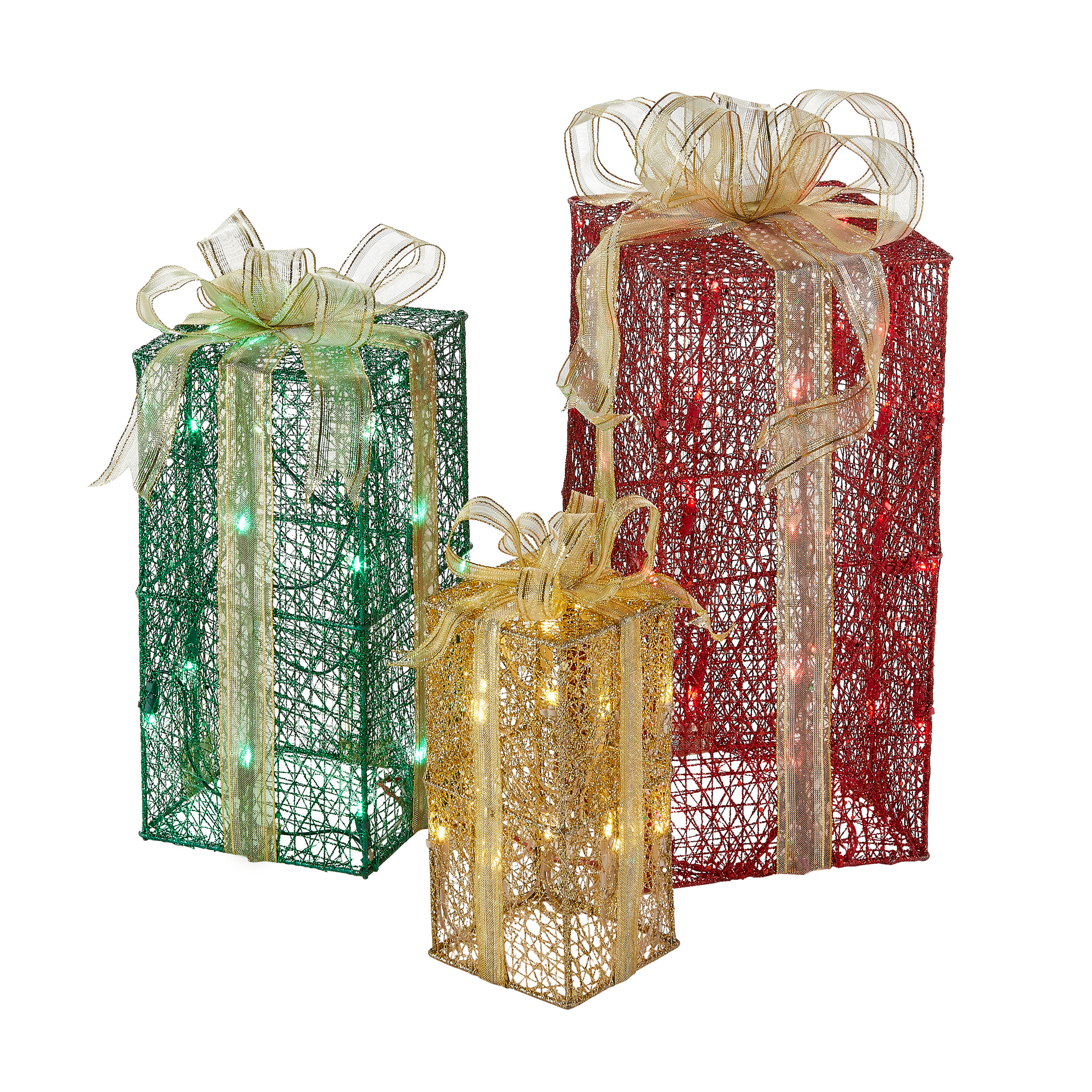 Northlight Set of 3 Clear Incandescent Light Tall Green Sisal Gift