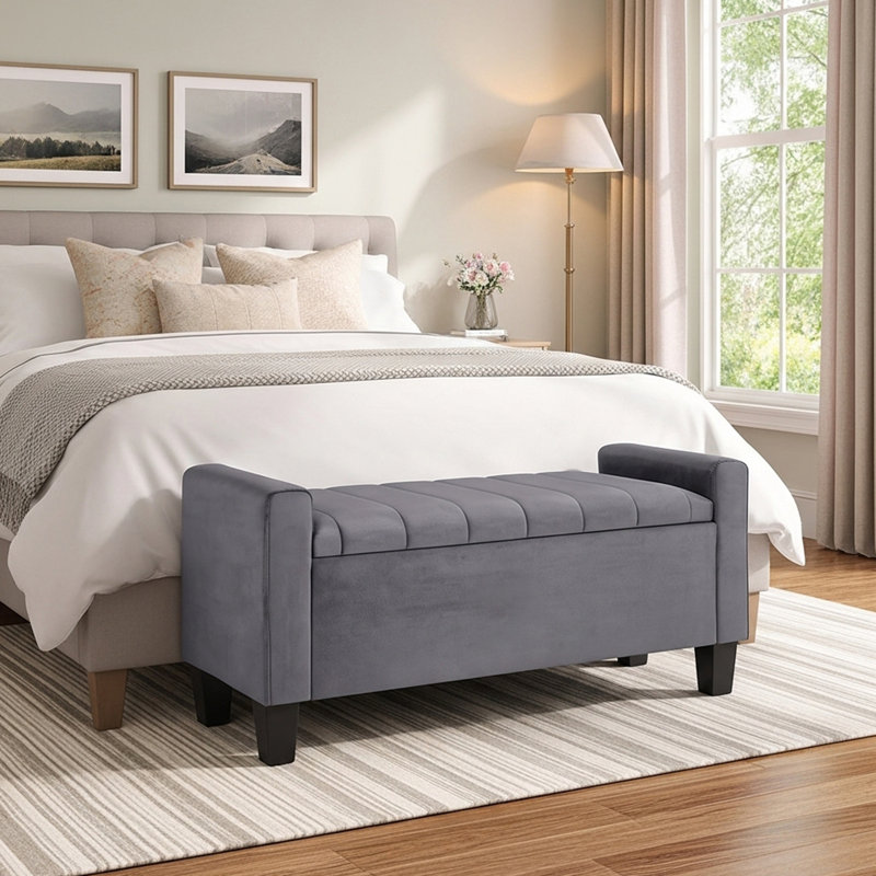 Jade Upholstered Ottoman Storage Bench, Grey