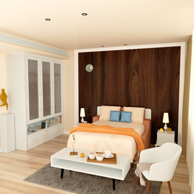 Lit de chambre à coucher - Économie d'espace, facile à installer, au gaz, économie moderne orange avec fonction et structure de rangement interne
