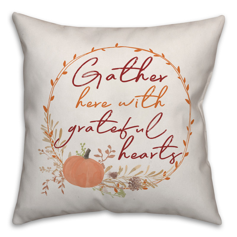  Gather Here with Grateful Hearts Wreath Throw Pillow Cover, 16" x 16"