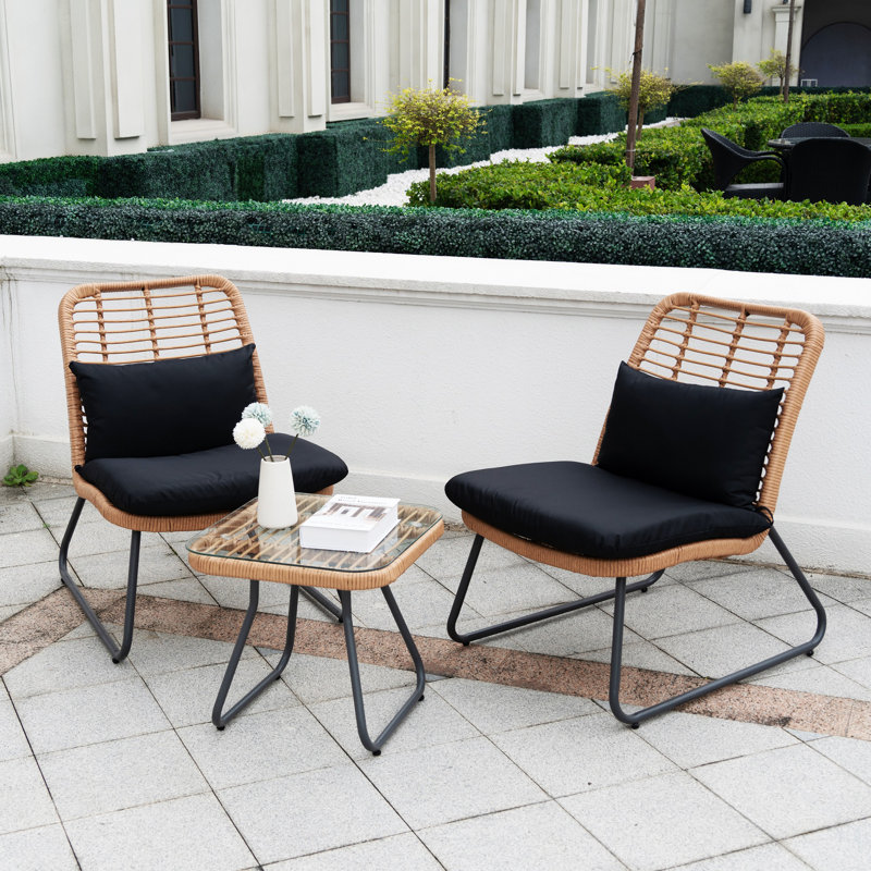 Arkyn 2 - Person Patio Conversation Set with Cushions, Black