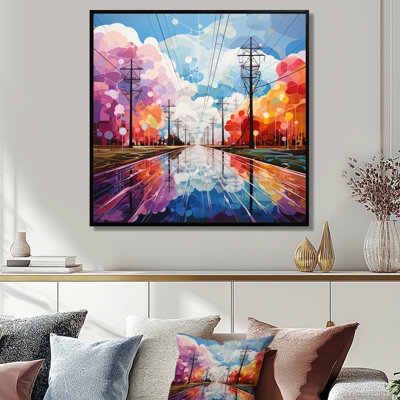Poteaux électriques, coucher de soleil coloré - art mural, salon