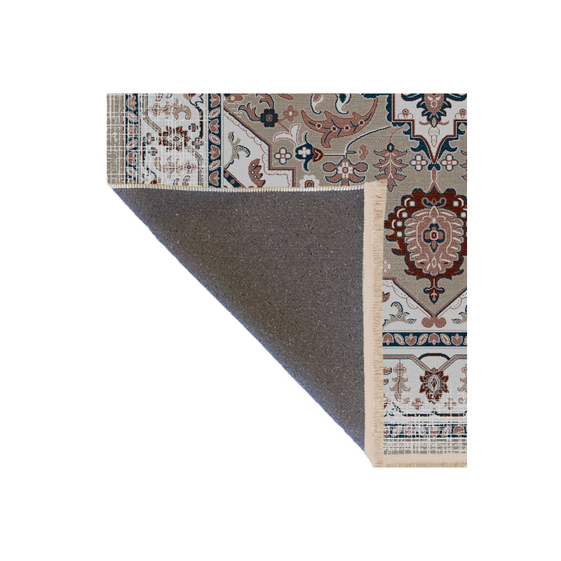 Tapis décoratif gris à motif traditionnel lavable à la machine, Sous-tapis rectangulaire de 3 pi 3 po x 4 pi 11 po