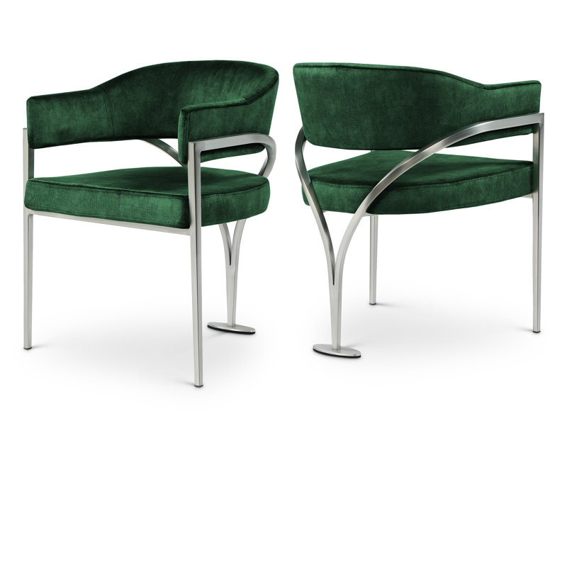 Kirsi Velvet Dining Chair, Green Velvet, Silver