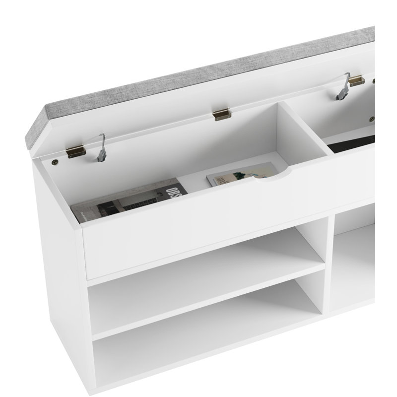Banc à chaussures avec coussin et tablette réglable, Blanc