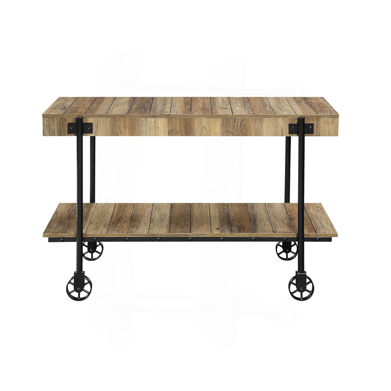 Table de canapé de style industriel avec tablette inférieure ouverte et finition en bois reproduit