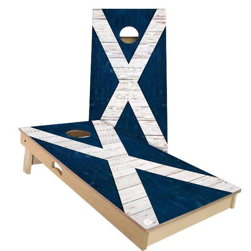 Slick Woody's Cornhole Co Solid Wood Foldable Cornhole Set with Carrying Case, Scotland, Blue