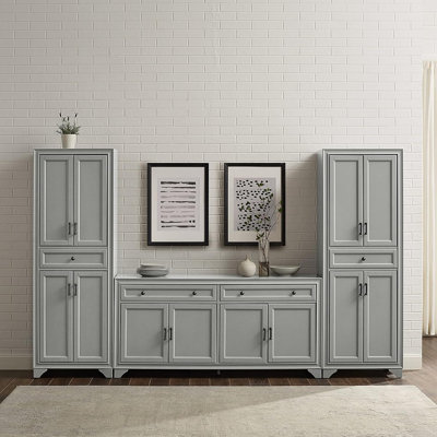 Ensemble de buffet et d'armoire de cuisine 3 pièces, gris vieilli