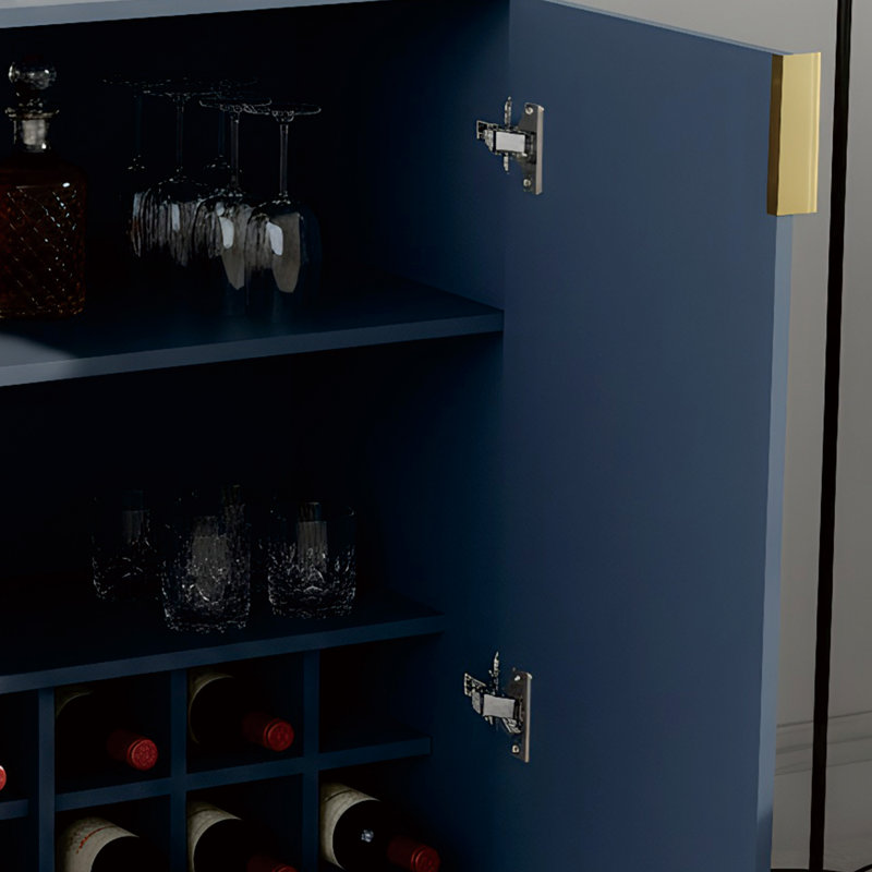 Modern Bar Cabinet With Wine Rack,Kitchen Buffet Sideboard With 2 Doors And Adjustable Shelf, Blue